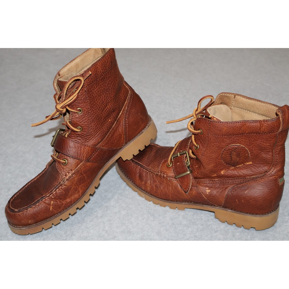 Polo Ralph Lauren Redmond Ranger Boots Men 10D Brown Leather Buckle Strap Lug